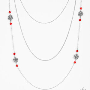 Hibiscus Hideaway- Red Necklace and Earring Set